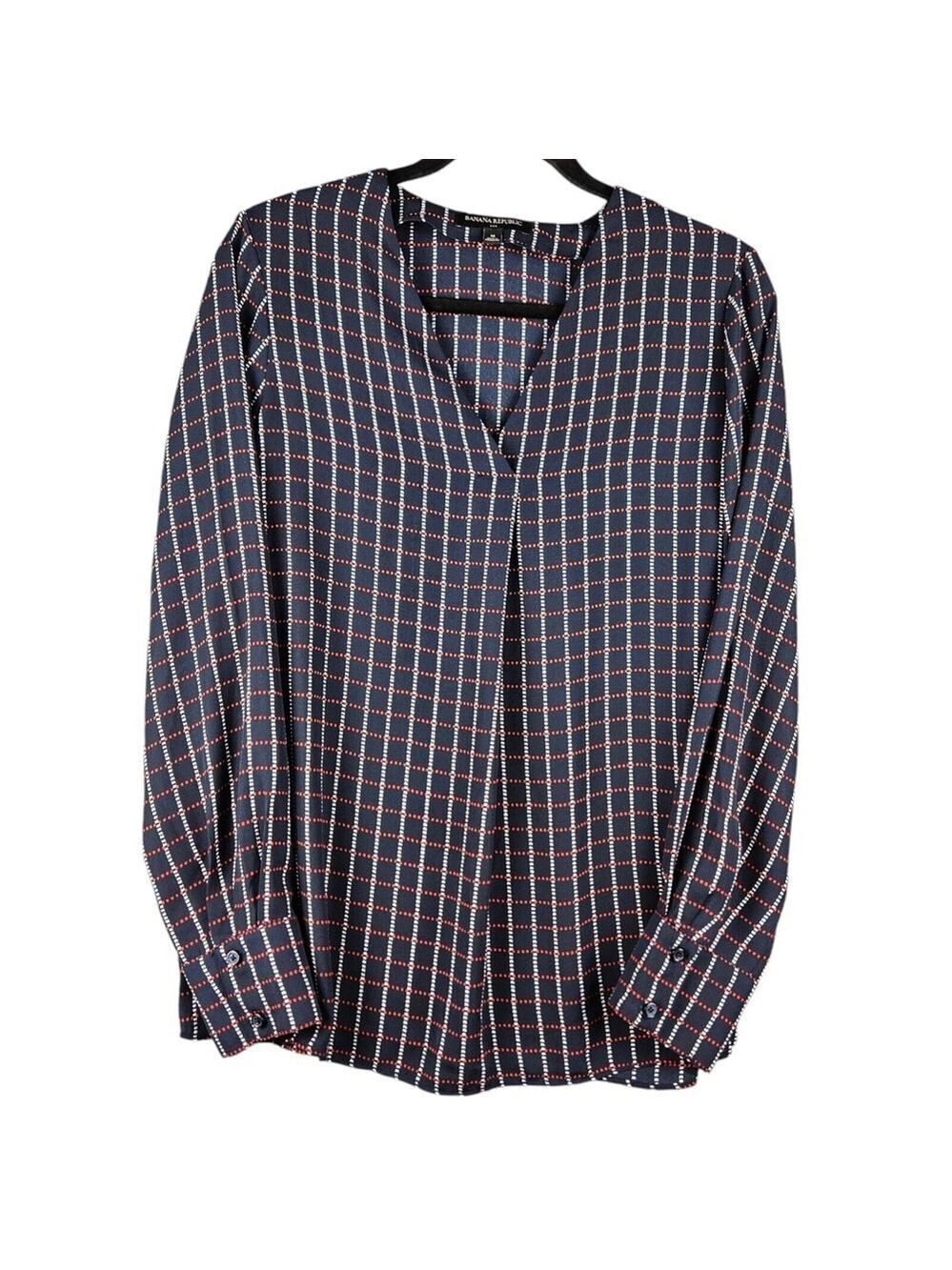 Banana Republic Women’s Long Sleeve Plaid Blouse - Navy Blue/Red/White, Size M,